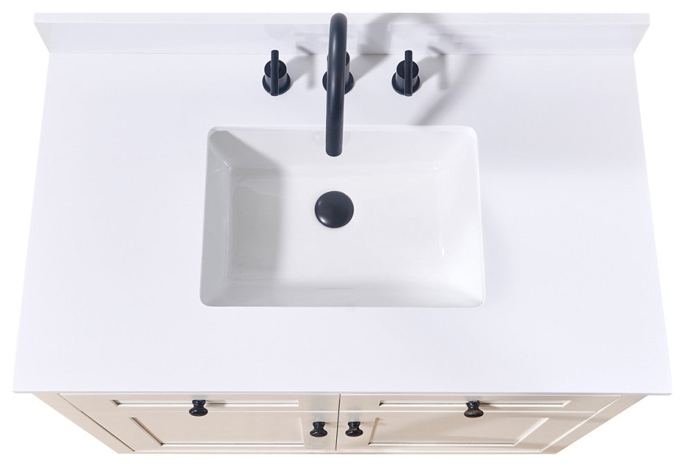 Andalo Engineered Stone Vanity Top, Snow White With White Sink, 37"