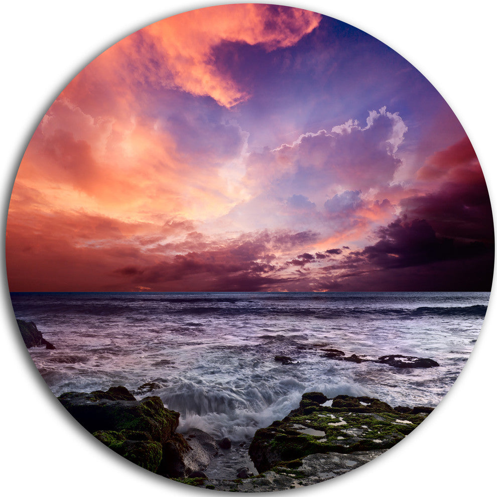 Rocky Coast With Dramatic Sky, Seashore Disc Metal Wall Art, 11"