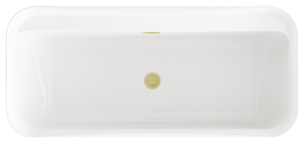 Holly 67" Soaking Bathtub, Glossy White With Brushed Gold Trim