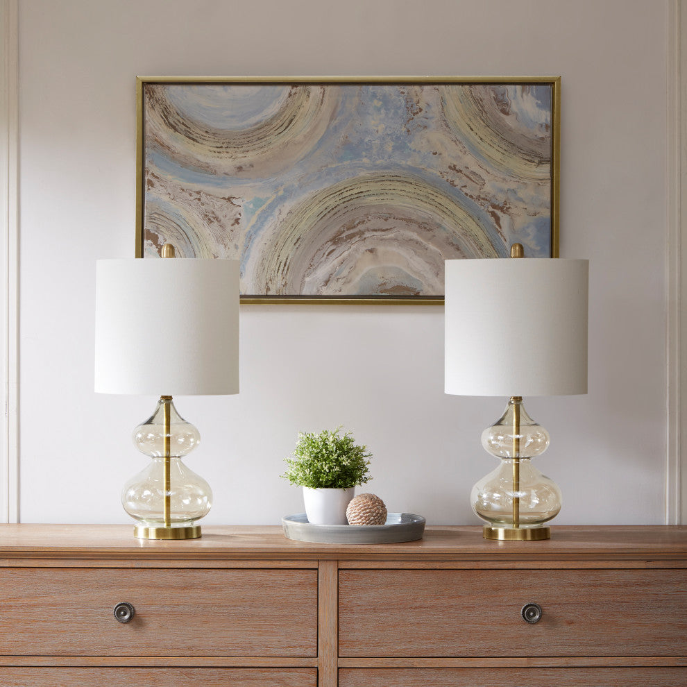 Ellipse Curved Glass Table Lamp Set of 2, Gold