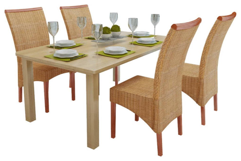 vidaXL Dining Chairs 4 pcs Brown Natural Rattan
