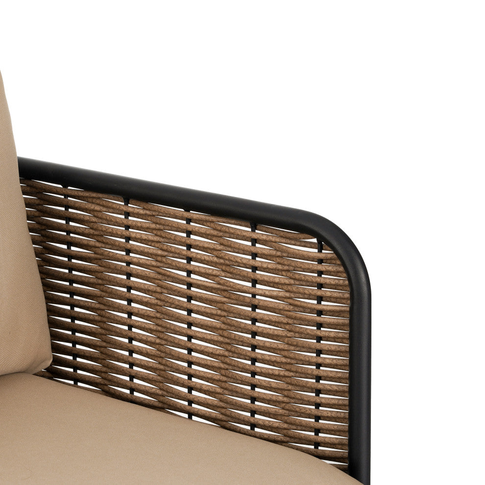 GDF Studio Outdoor Wicker Loveseat With Water-Resistant Cushions, Brown/Beige