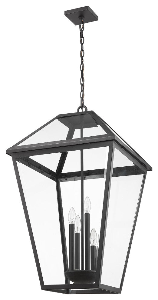 Zlite 579CHXLX-BK 4-Light Outdoor Chain Mount Ceiling Fixture, Clear Beveled