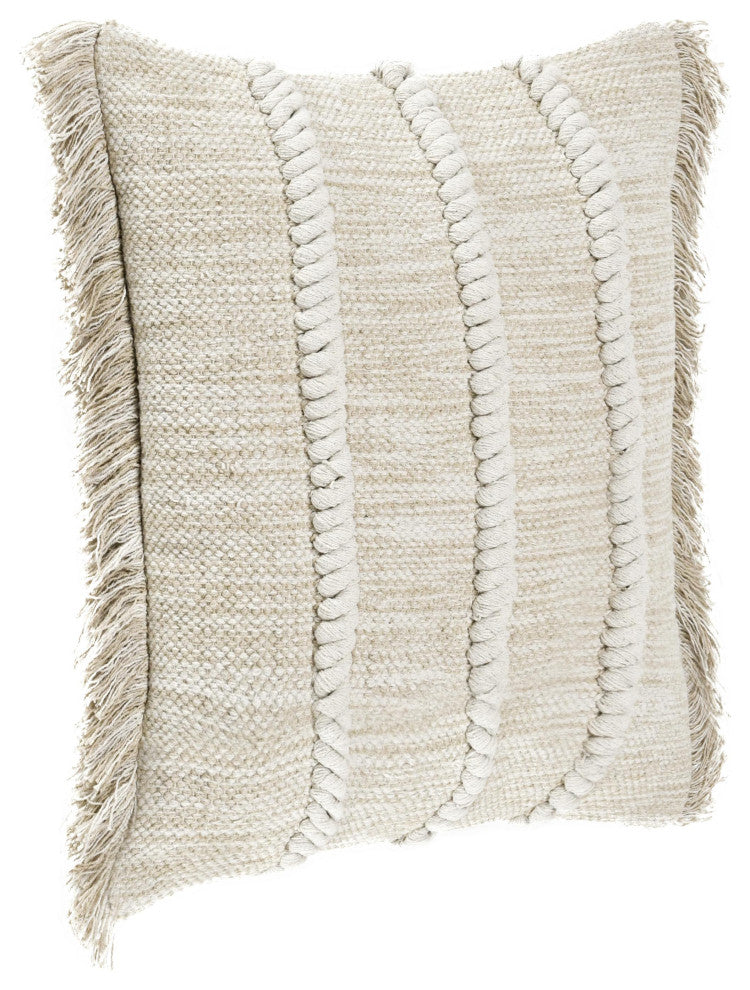Lucera Woven Fabric Throw Pillow, Beige, 22x22