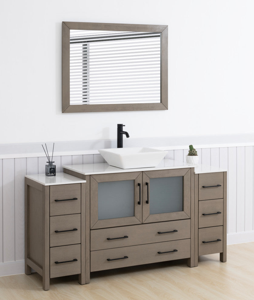 Vanity Art Vanity Set With Vessel Sink, Driftwood Gray, 60", Standard Mirror