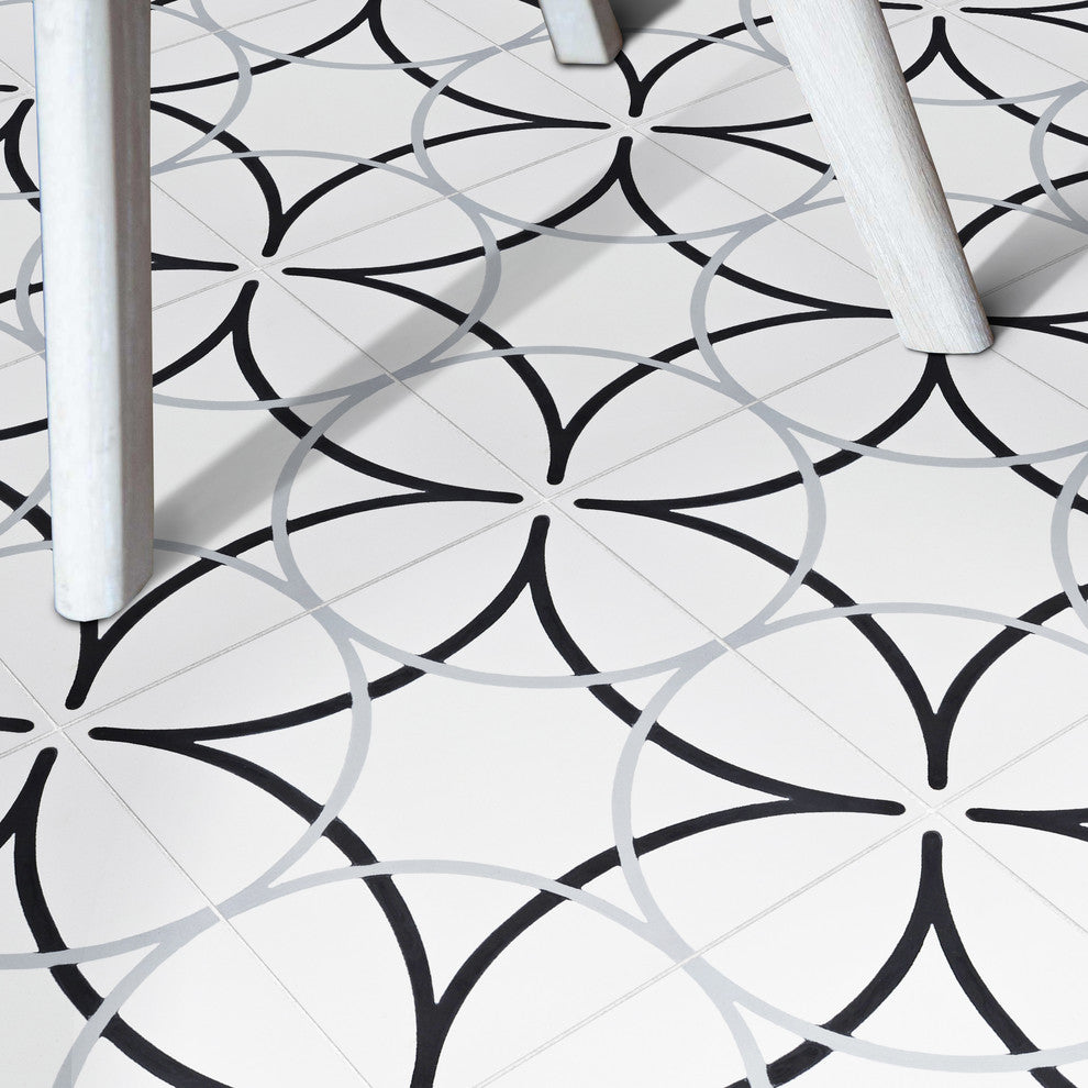 8"x8" Sebta Handmade Cement Tile, Black/Gray, Set of 12