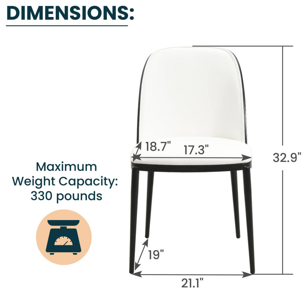 LeisureMod Tule Dining Side Chair With Upholstered Seat and Steel Frame, Black/White