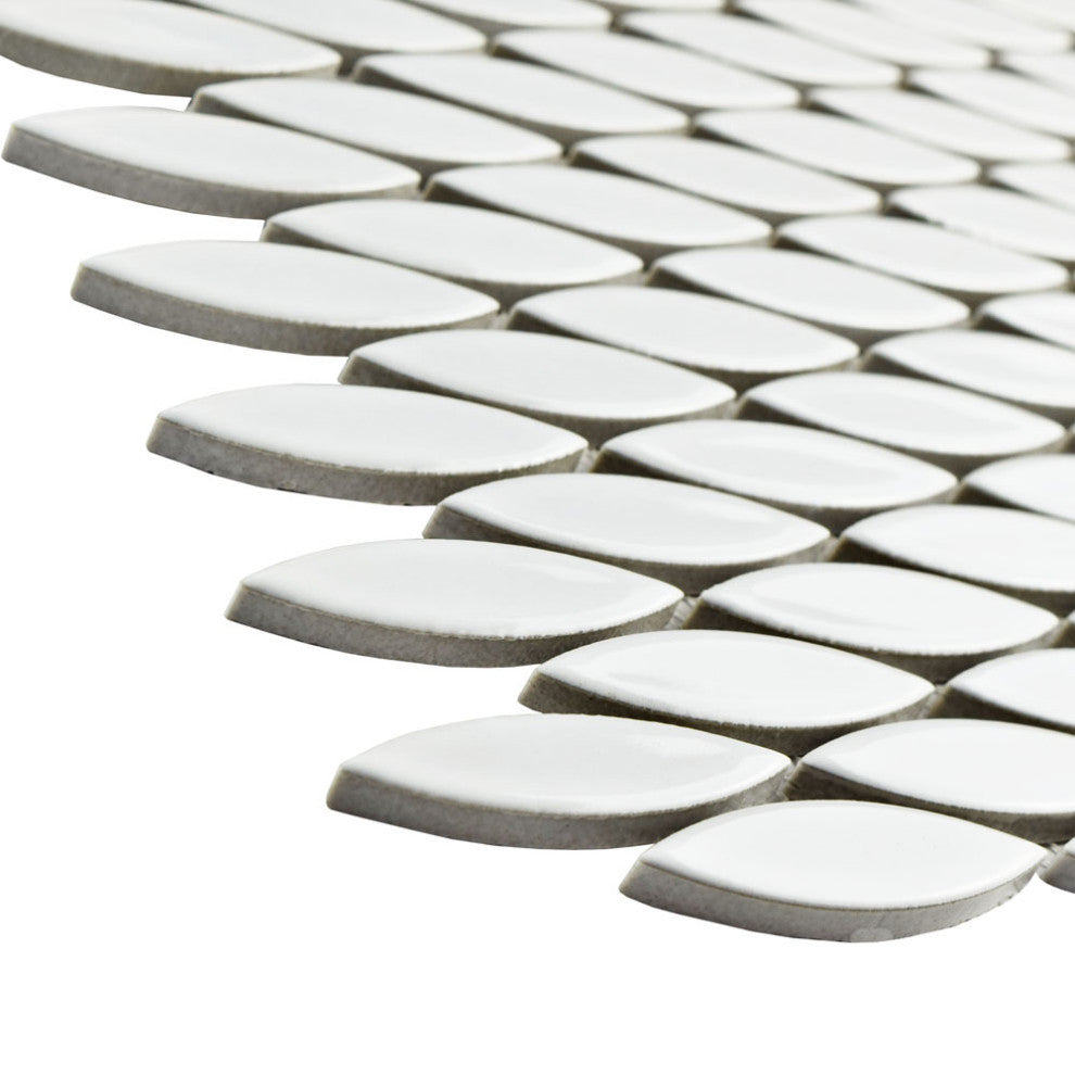 Pescado Glossy Ceramic Mosaic Floor and Wall Tile, Glossy Blanco