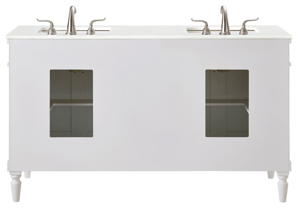 Home Living 60" Single Vanity, Antique White With Engineered Marble Top