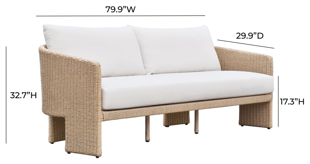 Alexa Rattan Performance Fabric Outdoor Sofa, Cream