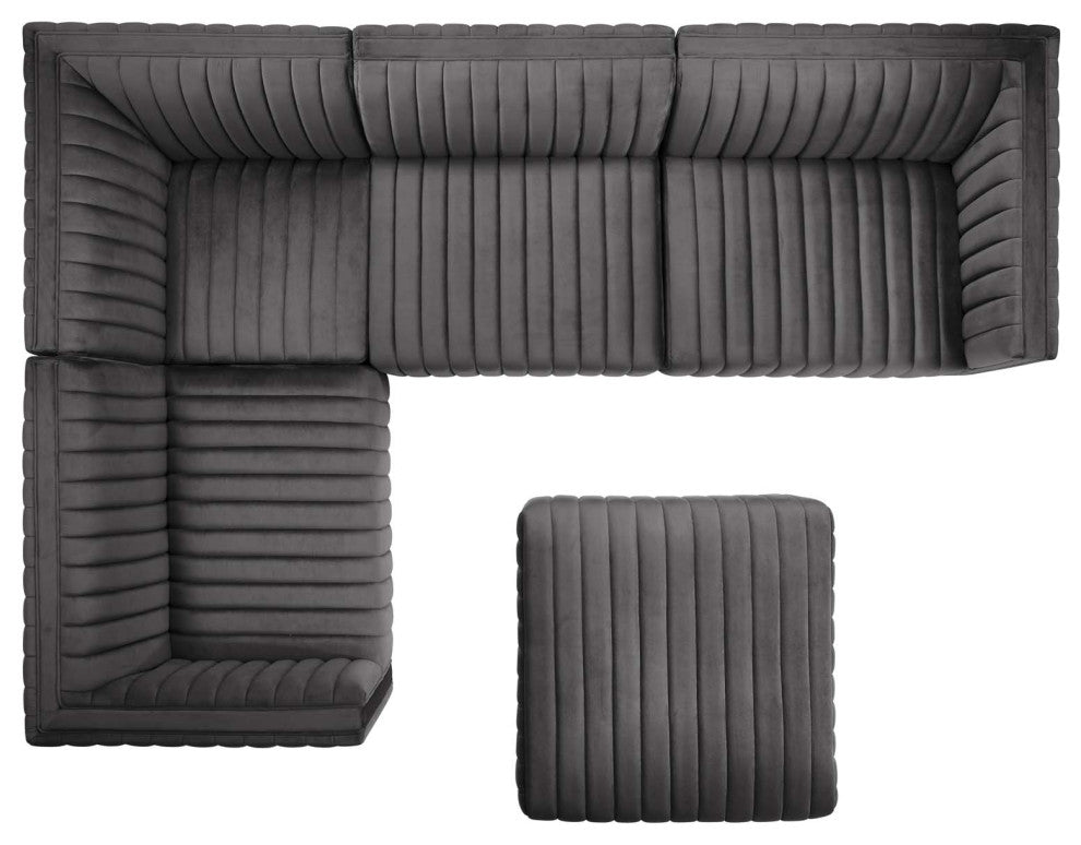Conjure Channel Tufted Performance Velvet 5-Piece Sectional, Black Gray