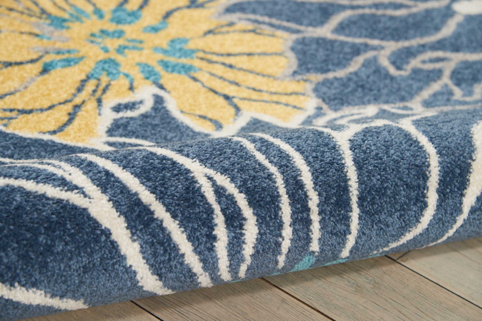 8 x 10 Blue Tropical Flower Area Rug