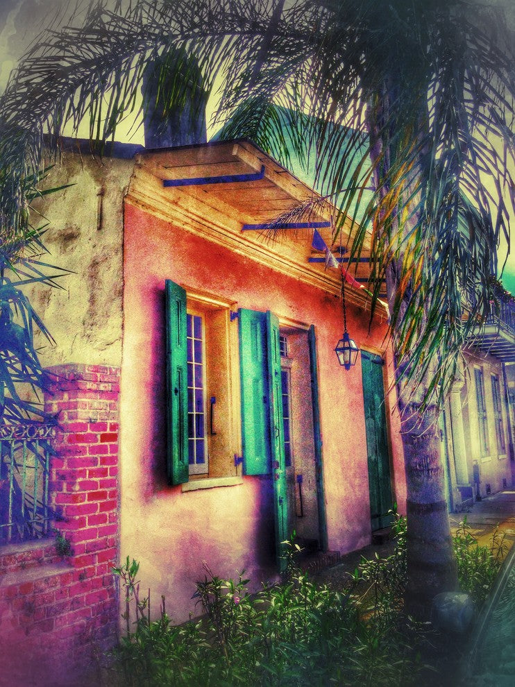 New Orleans "Caribbean House on Burgundy" Stretched Canvas Giclee, 30"x40"