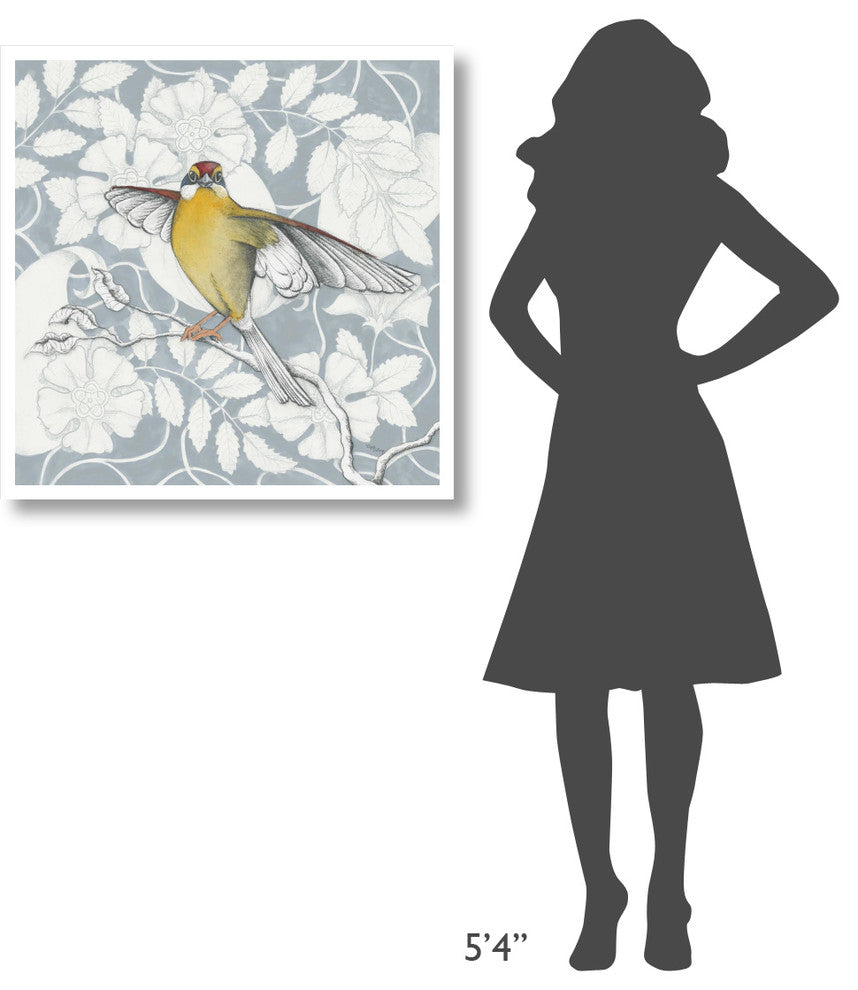 "Arts and Crafts Birds IV Tone on Tone" Paper Print by Elyse DeNeige, 32"x32"