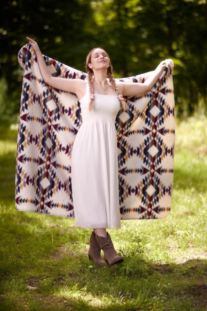 Sherpa Faux Throws 50"X60" Navajo Print Grey, Aztec Print Multi