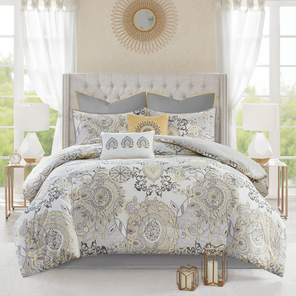 Madison Park Isla 8 Piece Cotton Floral Printed Reversible Comforter Set
