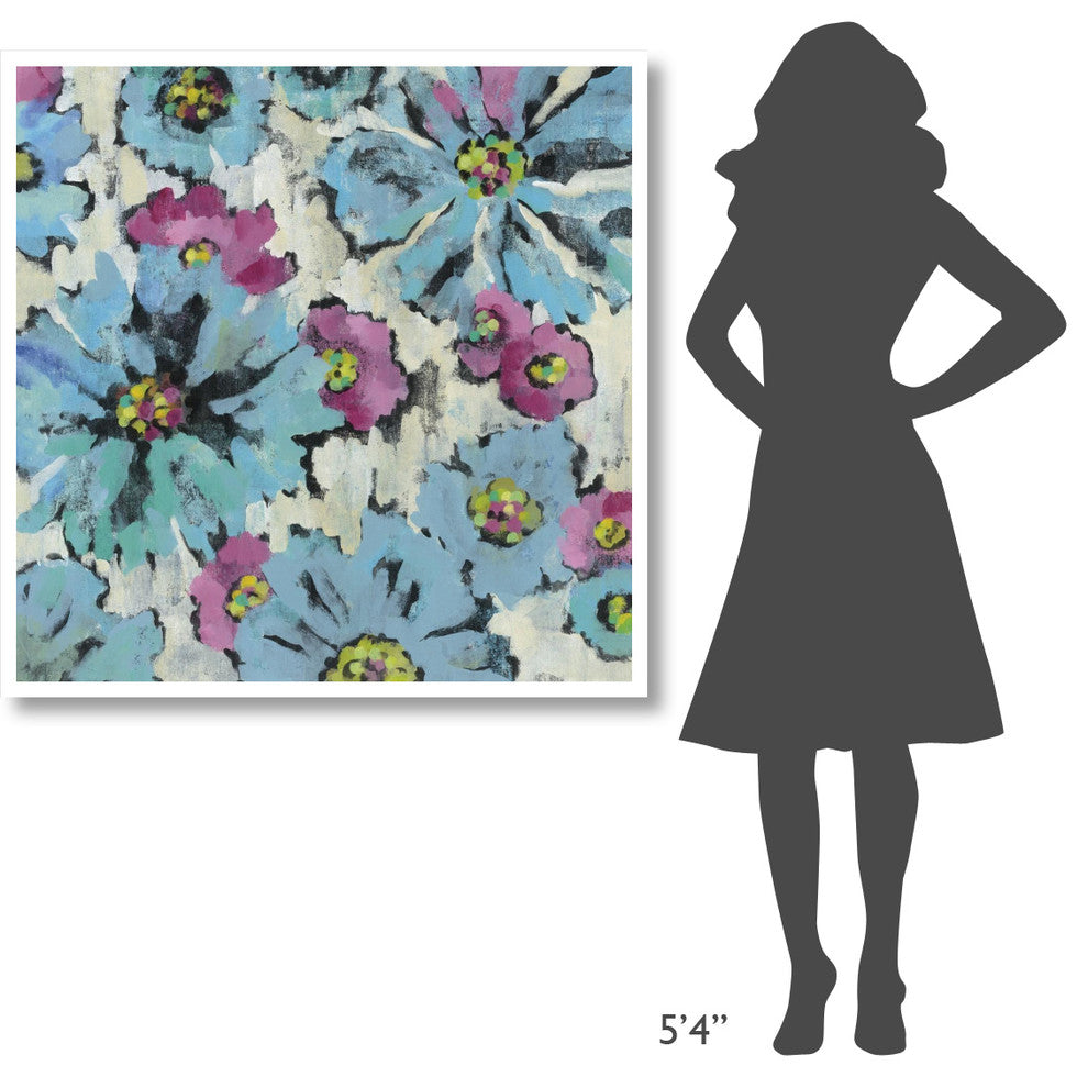 "Graphic Pink and Blue Floral I" Paper Print by Silvia Vassileva, 42"x42"