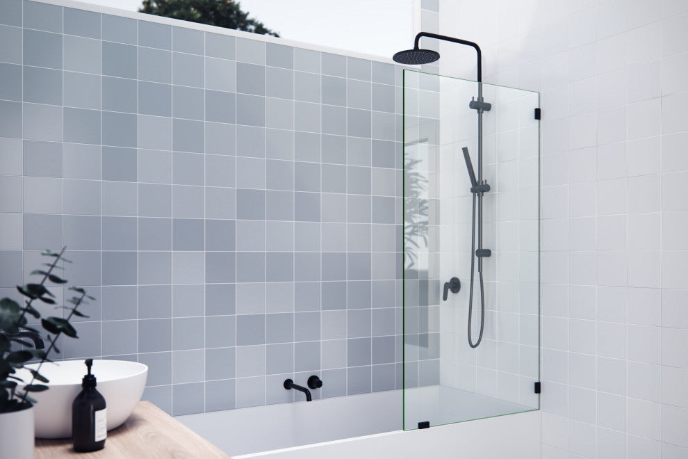 58.25"x31" Frameless Shower Bath Fixed Panel, Matte Black