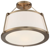 Cutty Three Light Semi Flush Mount, Burnished Brass