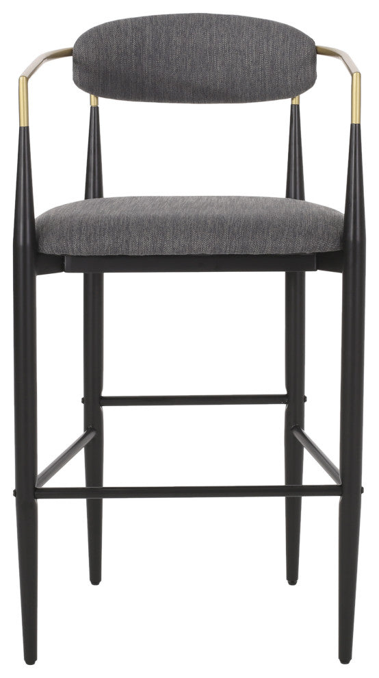 Camas Modern Fabric Upholstered Iron 30" Barstools, Set of 2, Charcoal/Black
