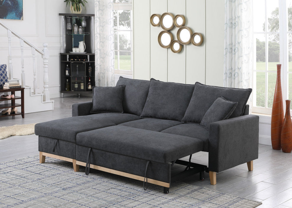 Colton Dark Gray Woven Reversible Sleeper Sectional Sofa With Storage Chaise