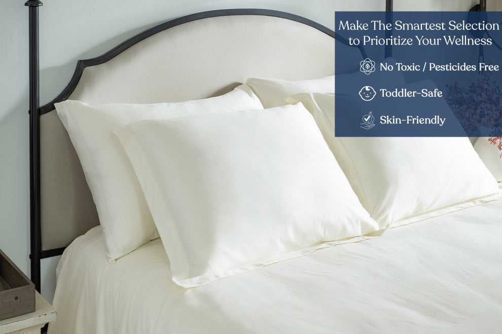 Delara GOTS Certified 100% Organic Cotton Euro Sham Set of 2, Ivory