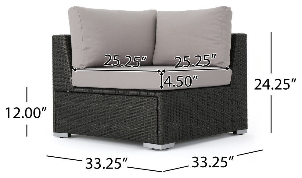Tom Rosa 8 Seater Wicker Sectional Sofa Set With Cushions, Gray/Silver