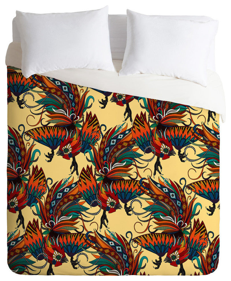 Sharon Turner Rooster Ink Duvet Cover, 88"x88"