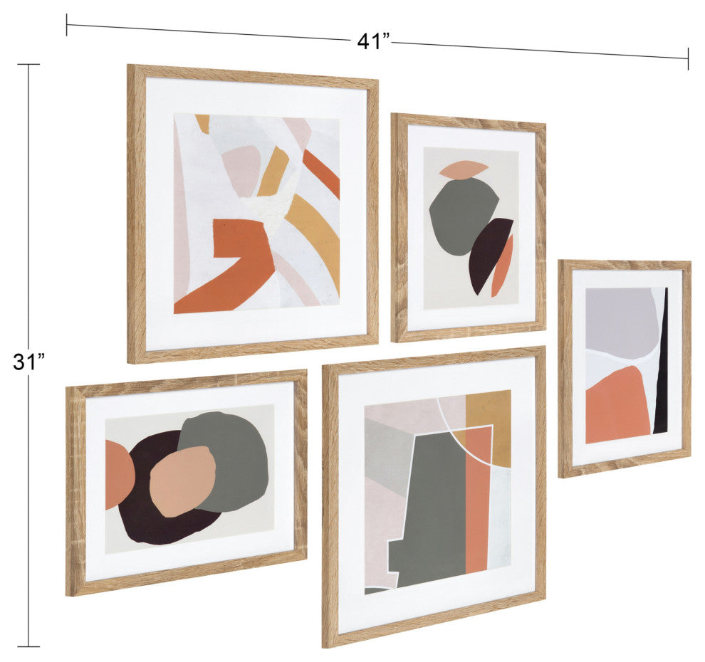 Mid-Century Modern Colorful Art Set, Natural 5 Piece