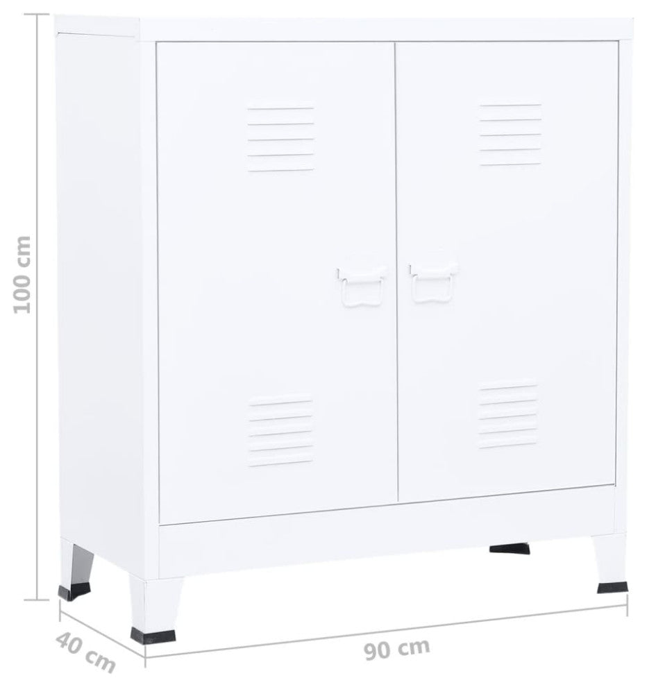 vidaXL File Cabinet Hall Entryway Sideboard Storage Chest Cabinet White Steel