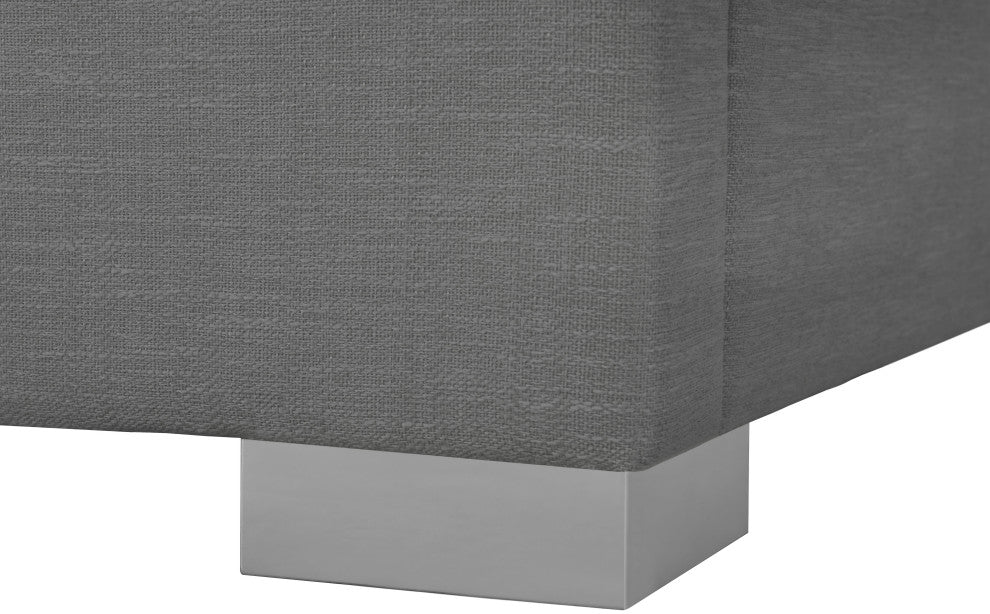 Pierce Linen Textured Fabric Upholstered Bed, Gray, Twin