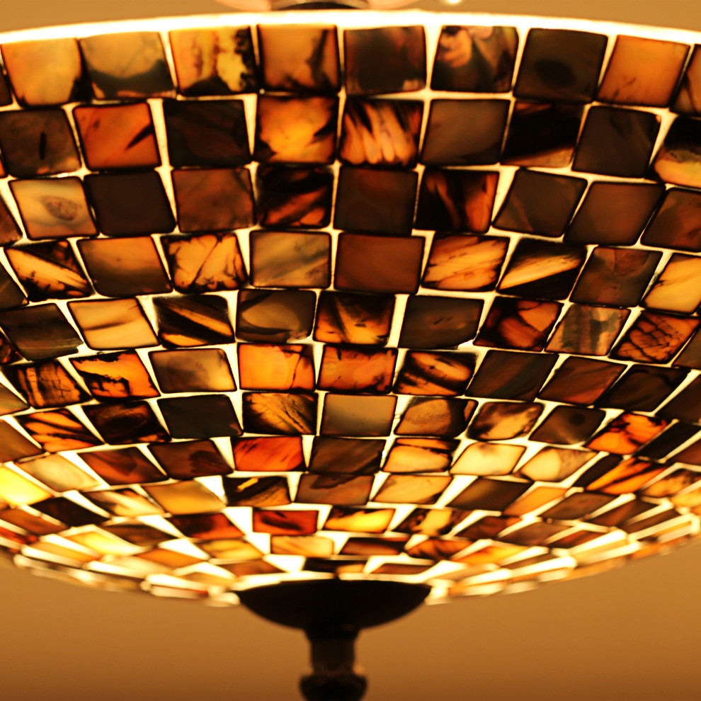 Chloe Lighting Crown Mosaic-Style 2-Light Semi-Flush Ceiling Fixture 16" Wide