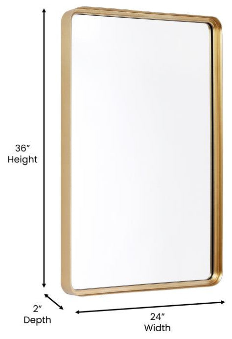 Ava Metal Deep Framed Wall Mirror, Gold, 36"