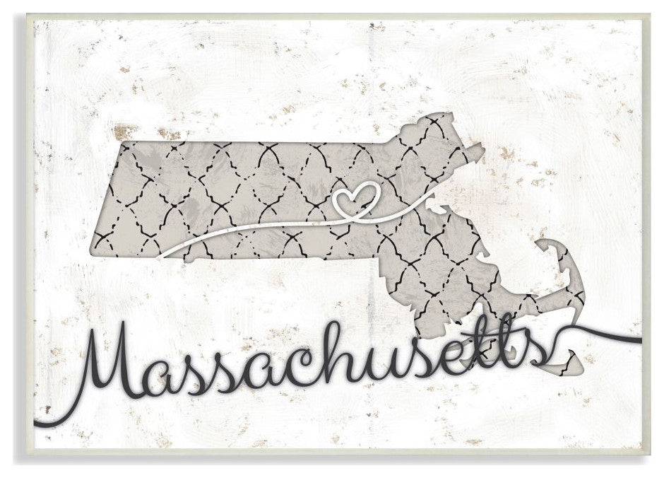 Stupell Industries Massachusetts Patterned Grey US State Design, 13 x 19