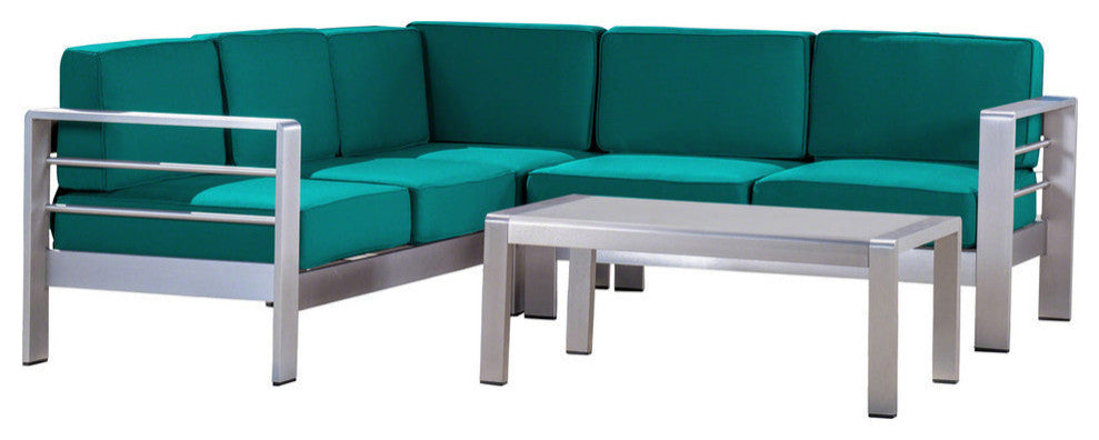 GDF Studio Danae Coral Outdoor 5 Seater Sectional Sofa Chat Set