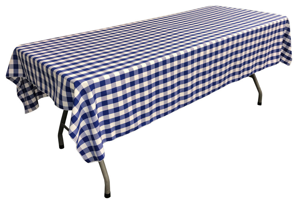 LA Linen Checkered 60"x84" Rectangular Tablecloth, White and Royal Blue