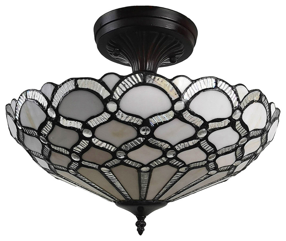 Tiffany Style 2 Light Vintage Semi-Flush Ceiling Lamp 17" Wide