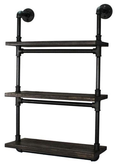 Juneau 30" 3-Tier Wall Mounted Bookcase, Black Steel/Dark Brown Wood
