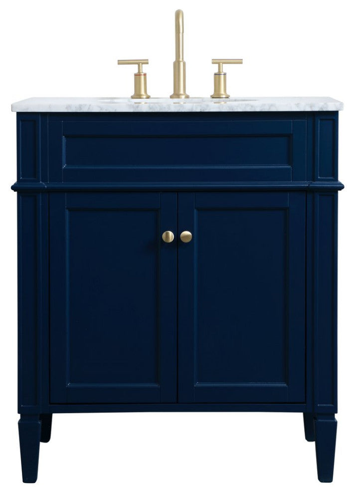Home Living Vanity with Carrara White Marble Countertop, Blue, 30", Single Sink