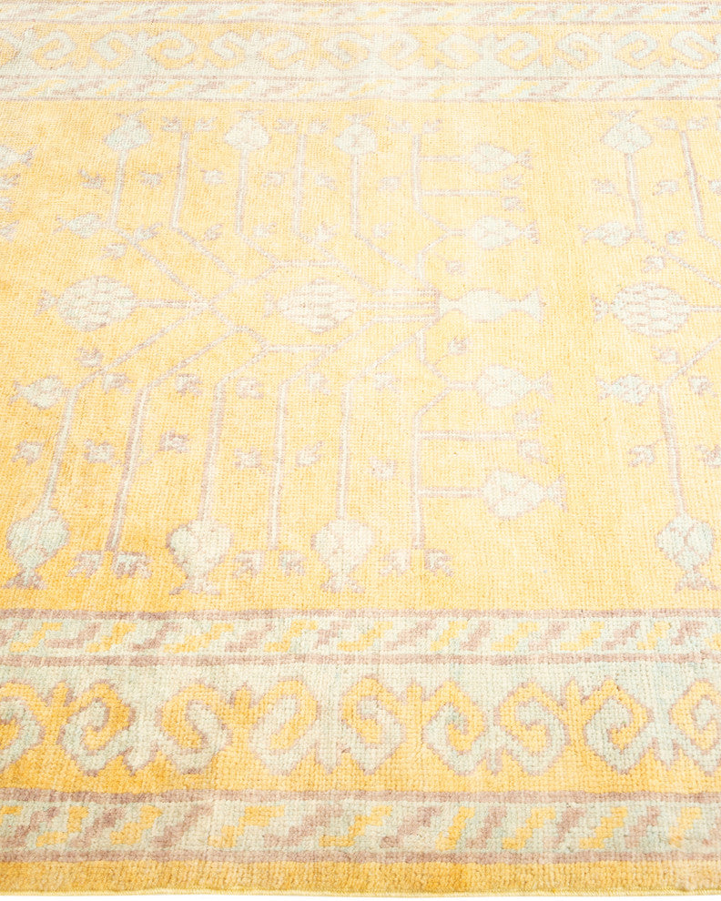 Eclectic, One-of-a-Kind Hand-Knotted Area Rug Yellow, 3'6"x9'0"