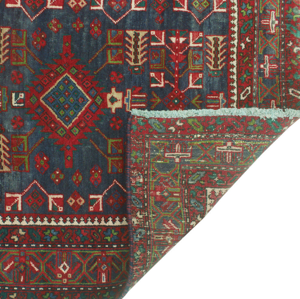 Fine Vintage Distressed Santiago Navy/Red Runner, 3'8x13'5