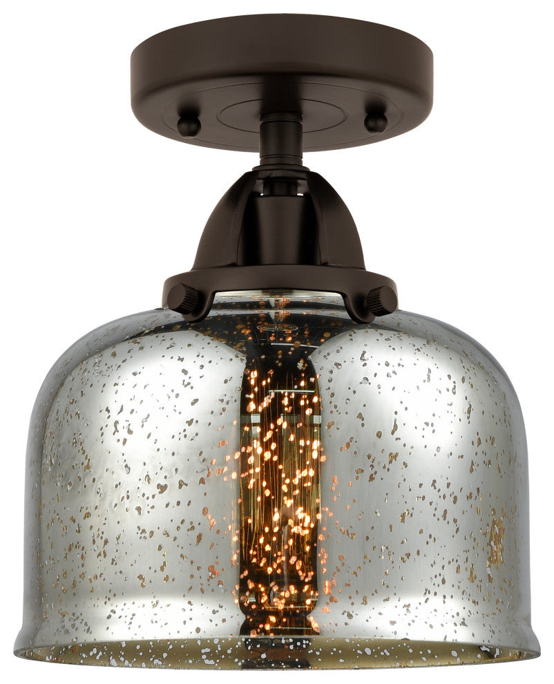 Large Bell Semi-Flush Mount, Oil Rubbed Bronze, Silver Plated Mercury