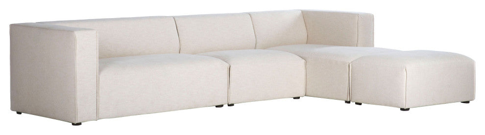 Premium Upholstered Sectional With Ottoman, Beige, Right Arm Facing