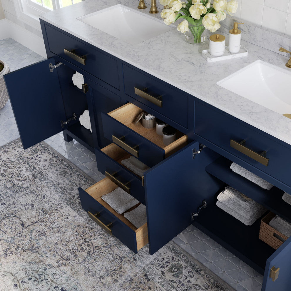 The Savoy Bathroom Vanity, Monarch Blue, 72", Double, Without Mirror, Freestanding