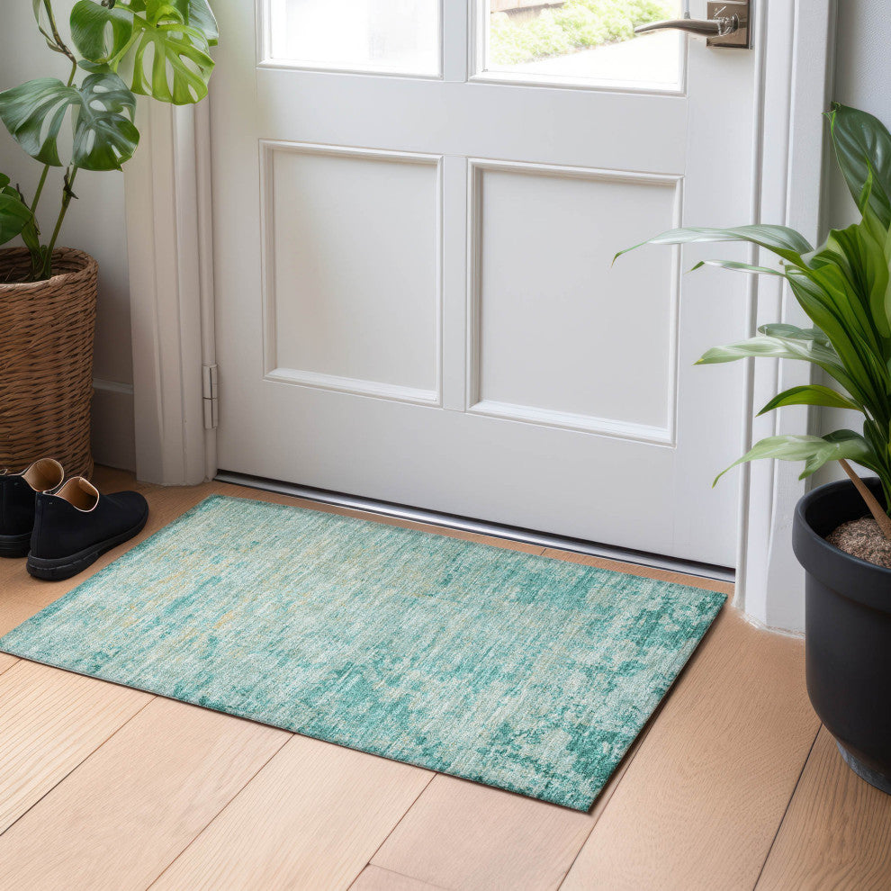 Machine Washable Indoor/Outdoor Chantille ACN1901 Teal 1'8" x 2'6" Rug