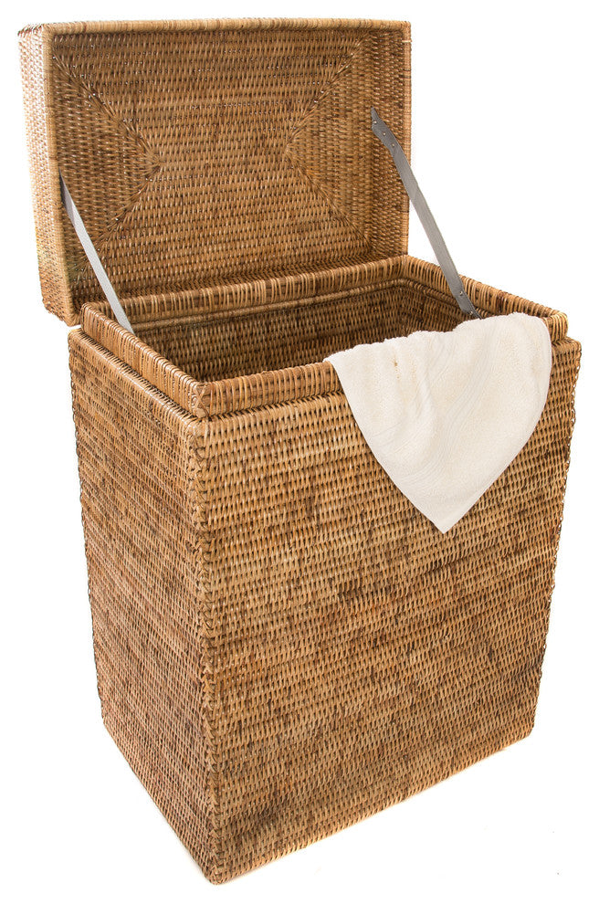 Artifacts Rattan Rectangular Hamper With Hinged Lid, Honey Brown