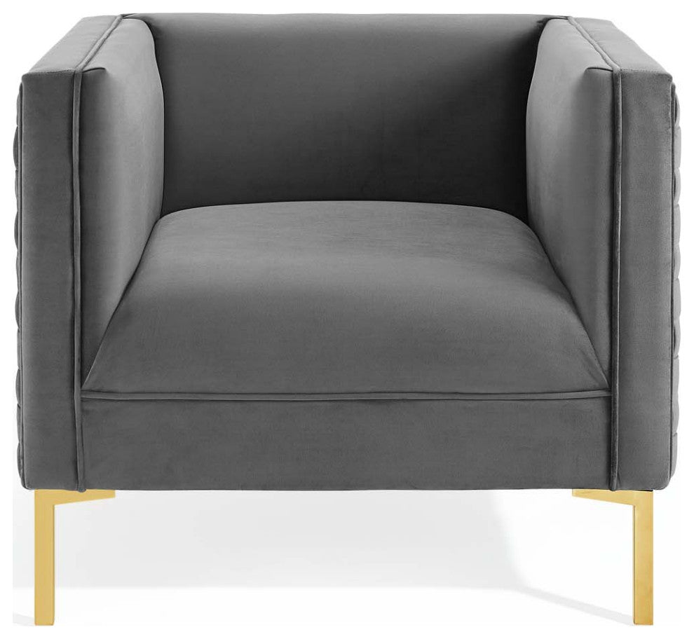 Armchair Accent Chair, Velvet, Dark Gray, Modern, Living Lounge Hospitality