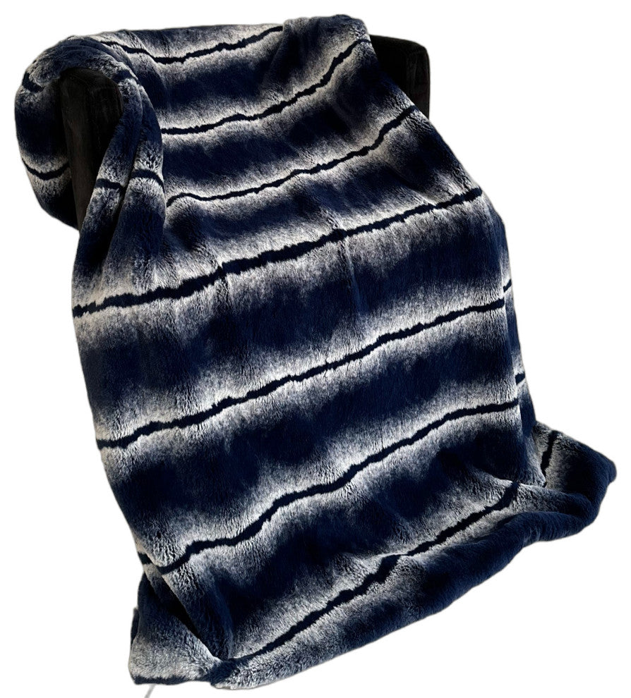 Plutus Navy Fluffy Fields Faux Fur Luxury Throw Blanket, Throw 60"W x 84"L