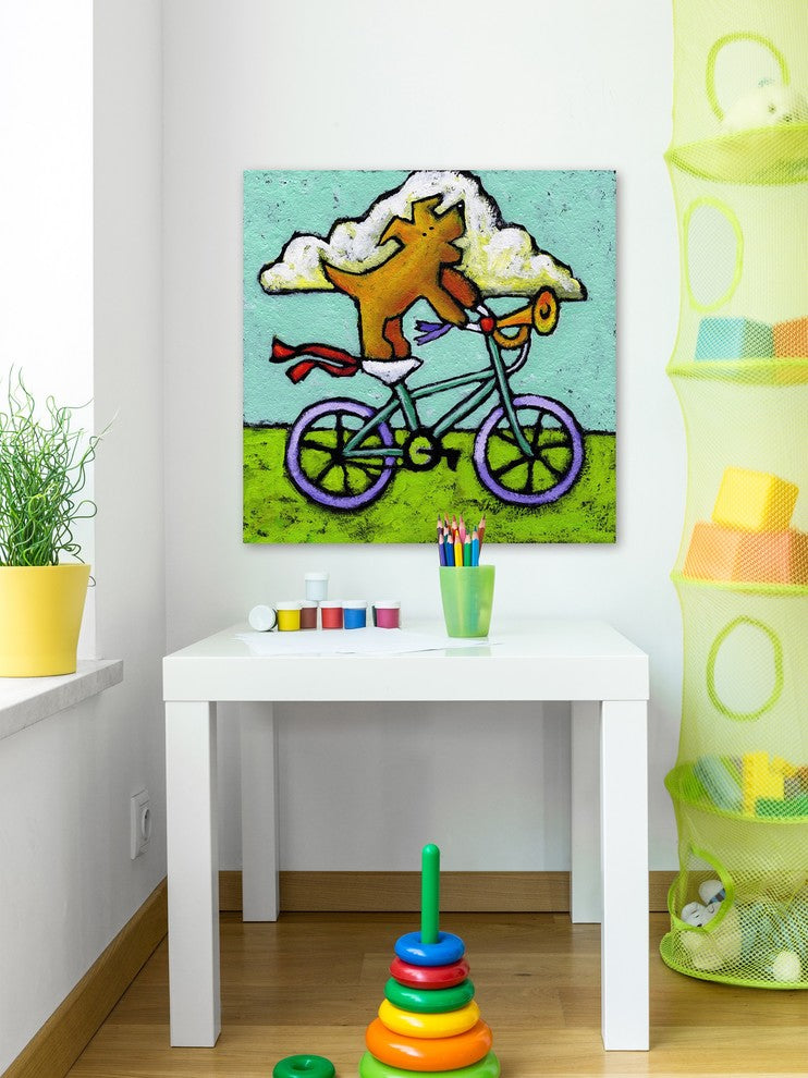 Marmont Hill, "Acrobat Dog Bike Antics" by Janet Nelson on Wrapped Canvas, 40x40