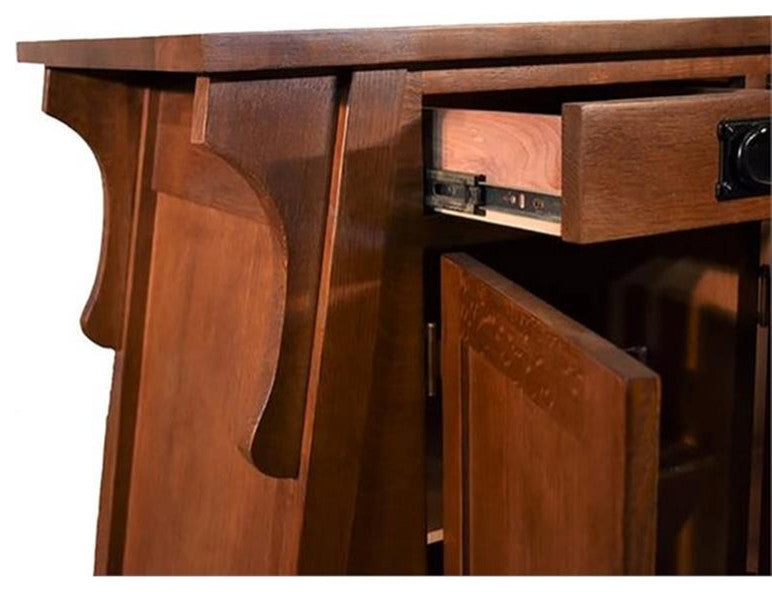 Crafters and Weavers Arts and Crafts Wood Console Cabinet in Cherry